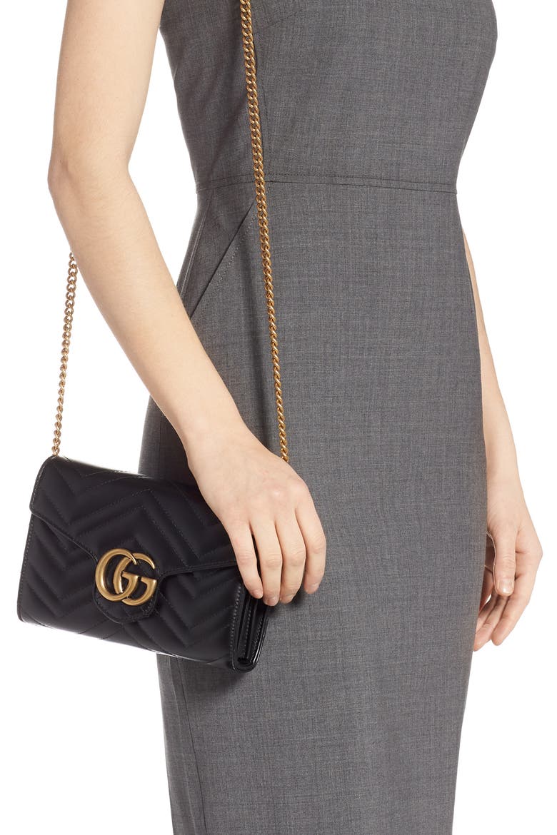 GG Matelassé Leather Wallet on a Chain, Alternate, color, NERO