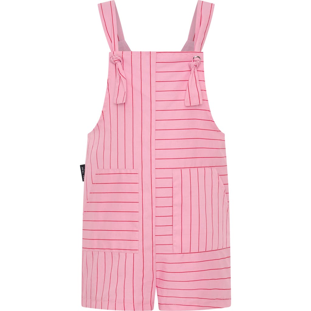 Tiny Tribe Kids' Lolly Stripe Shortalls In Pink