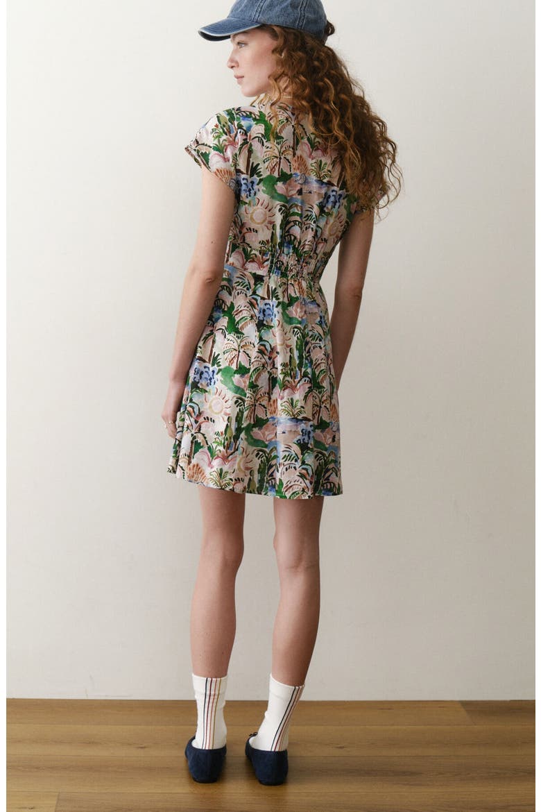 Camila Print Button Front Hemp Blend Minidress, Alternate, color, WATERCOLOR PALM