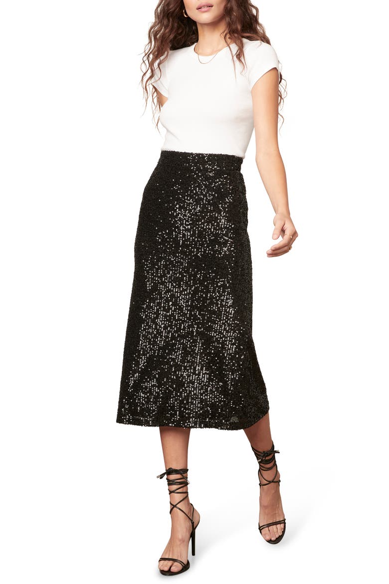 BB Dakota Starry Night Sequin Skirt, Alternate, color, BLACK