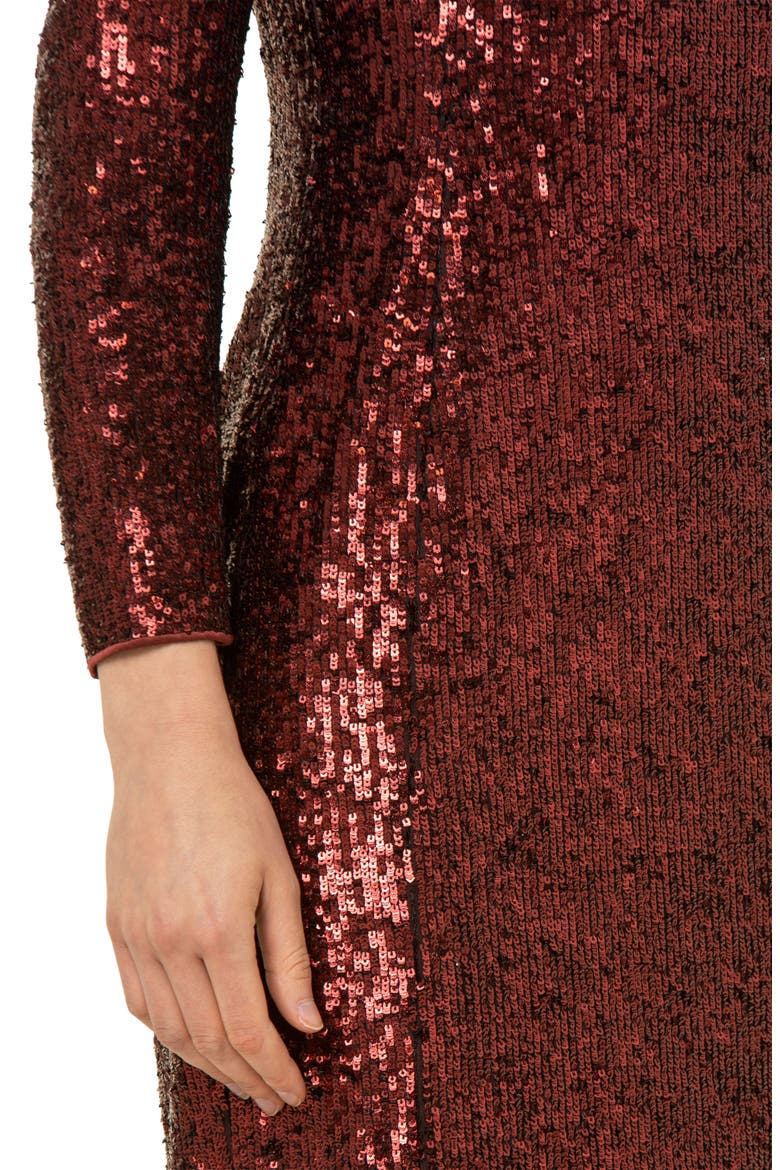 Sequin Mock Neck Sheath Dress, Alternate, color, MARSALA