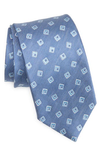 David Donahue Geometric Silk & Linen Tie In Blue