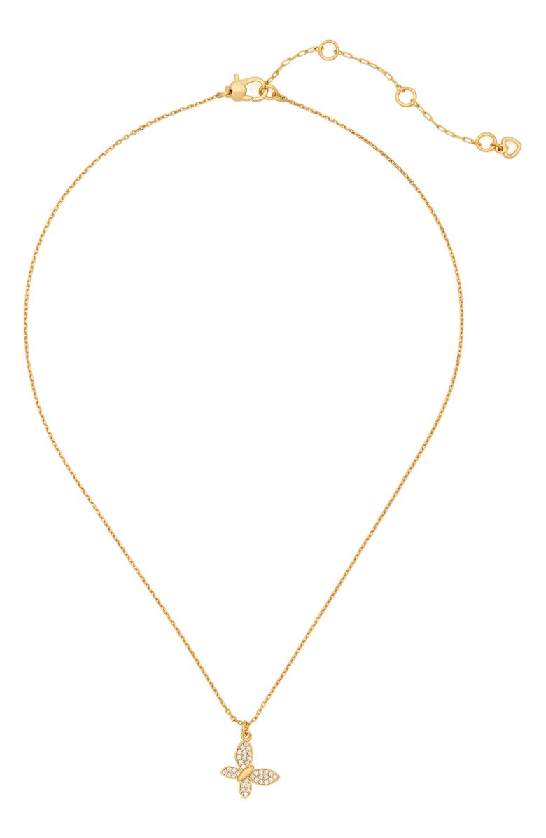 Kate Spade New York manifest pavé butterfly pendant necklace, Alternate, color, Clear/ Gold.