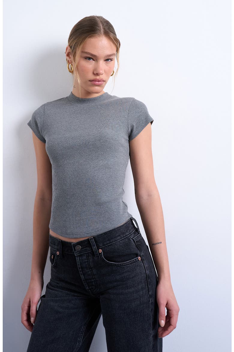 Curved Hem Fitted Stretch Cotton T-Shirt, Main, color, GREY