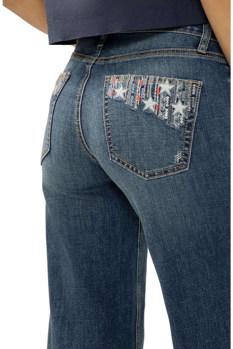 Suki Embellished Pocket Raw Hem Crop Wide Leg Jeans, Alternate, color, MIX TAPE