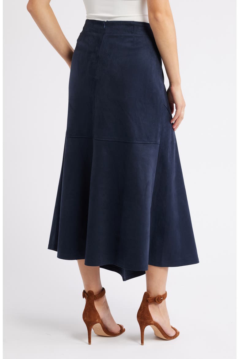 Asymmetrical Hem Faux Suede Midi Skirt, Alternate, color, MIDNIGHT