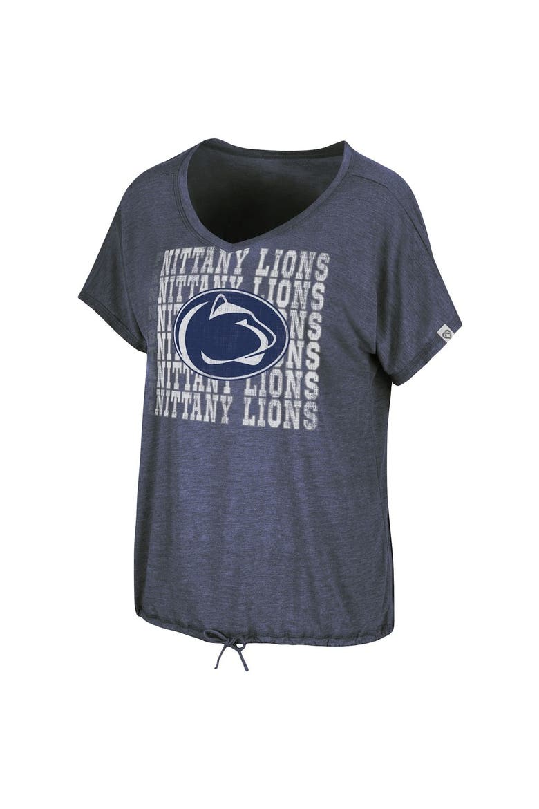Women's Colosseum Heathered Navy Penn State Nittany Lions Fifth Sense Drawcord V-Neck T-Shirt, Alternate, color, Heather Navy