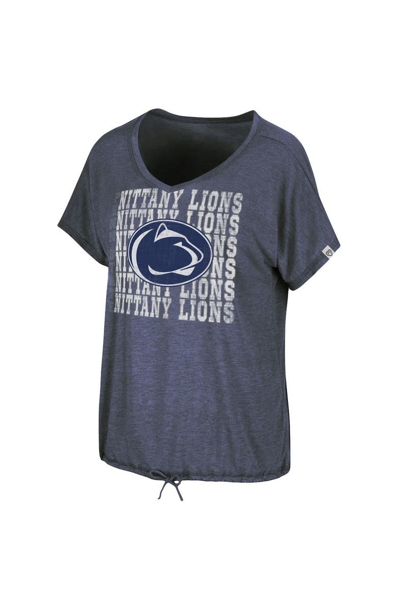 COLOSSEUM Women's Colosseum Heathered Navy Penn State Nittany Lions Fifth Sense Drawcord V-Neck T-Shirt, Alternate, color,