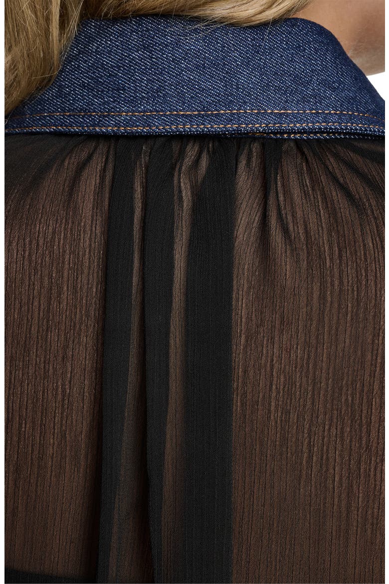 Crinkle Chiffon Shirt with Denim Trim, Alternate, color, BLACK