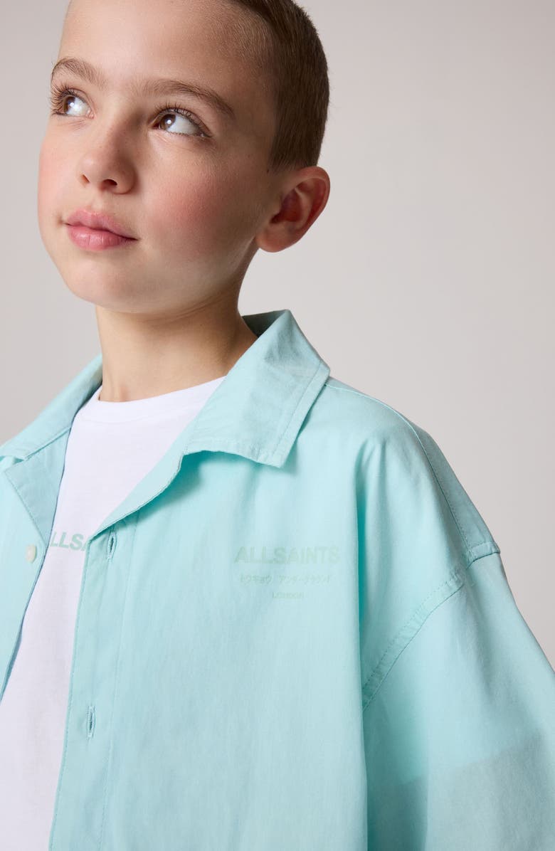 smALLSAINTS by ALLSAINTS Kids' Oversize Underground Logo Camp Shirt & T-Shirt Set, Alternate, color, Blue