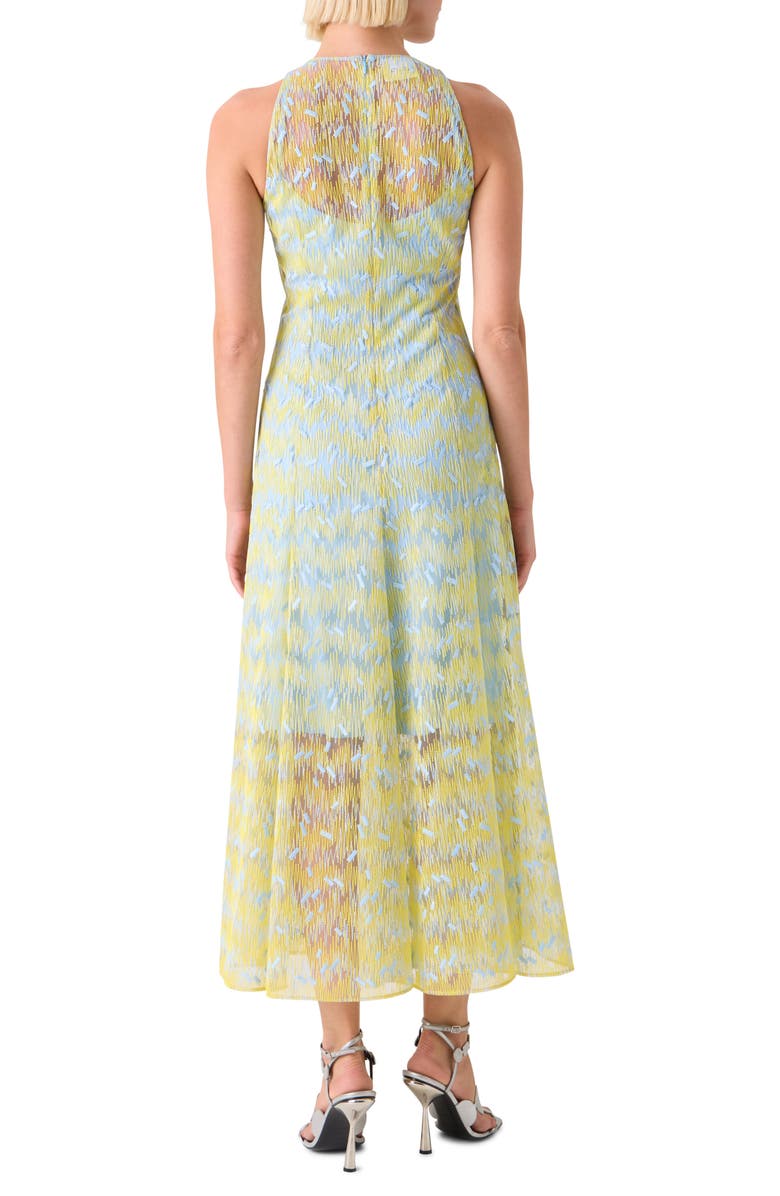 Akris punto Scribble Embroidered Sheer Tulle Fit 
Flare Midi Dress, Alternate, color, Lemon Zing-Sky Blue