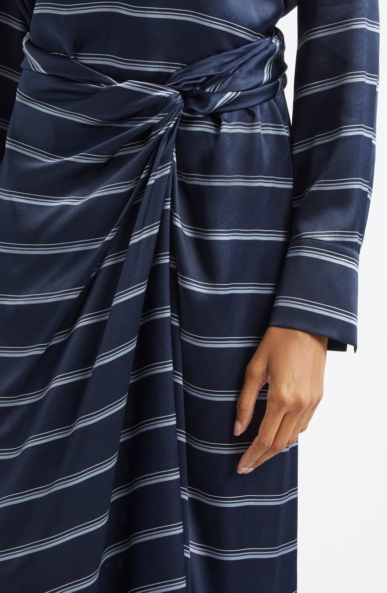 Vince Rugby Stripe Gathered Satin Skirt, Alternate, color, Coastal/ Slate