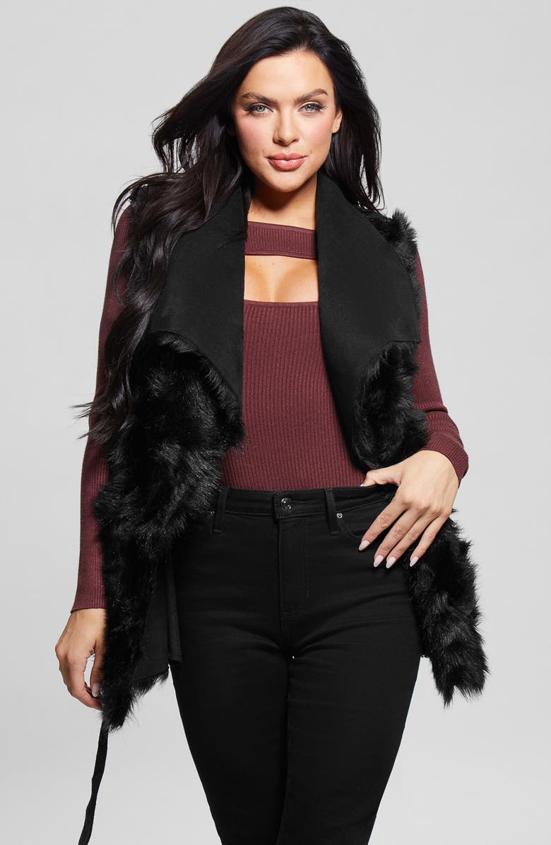 GUESS Nami Reversible Faux Fur & Faux Suede Vest, Alternate, color,