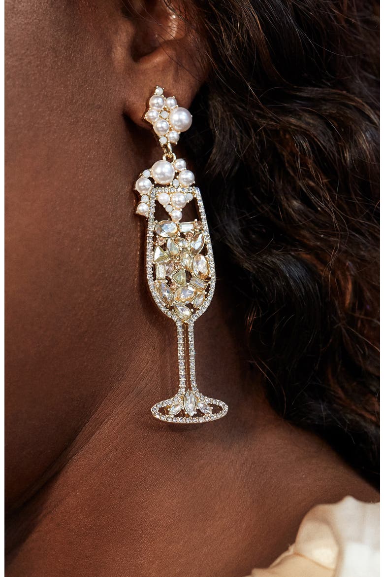 Sip Sip Hooray Champagne Drop Earrings, Alternate, color, GOLD