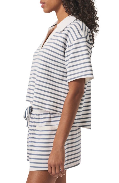 Splendid Cassie Stripe Terry Johnny Collar Polo In Blue