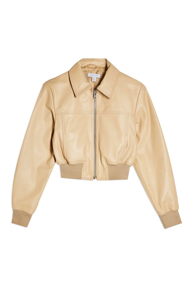Leather Bomber Jacket, Alternate, color, BUTTERMILK