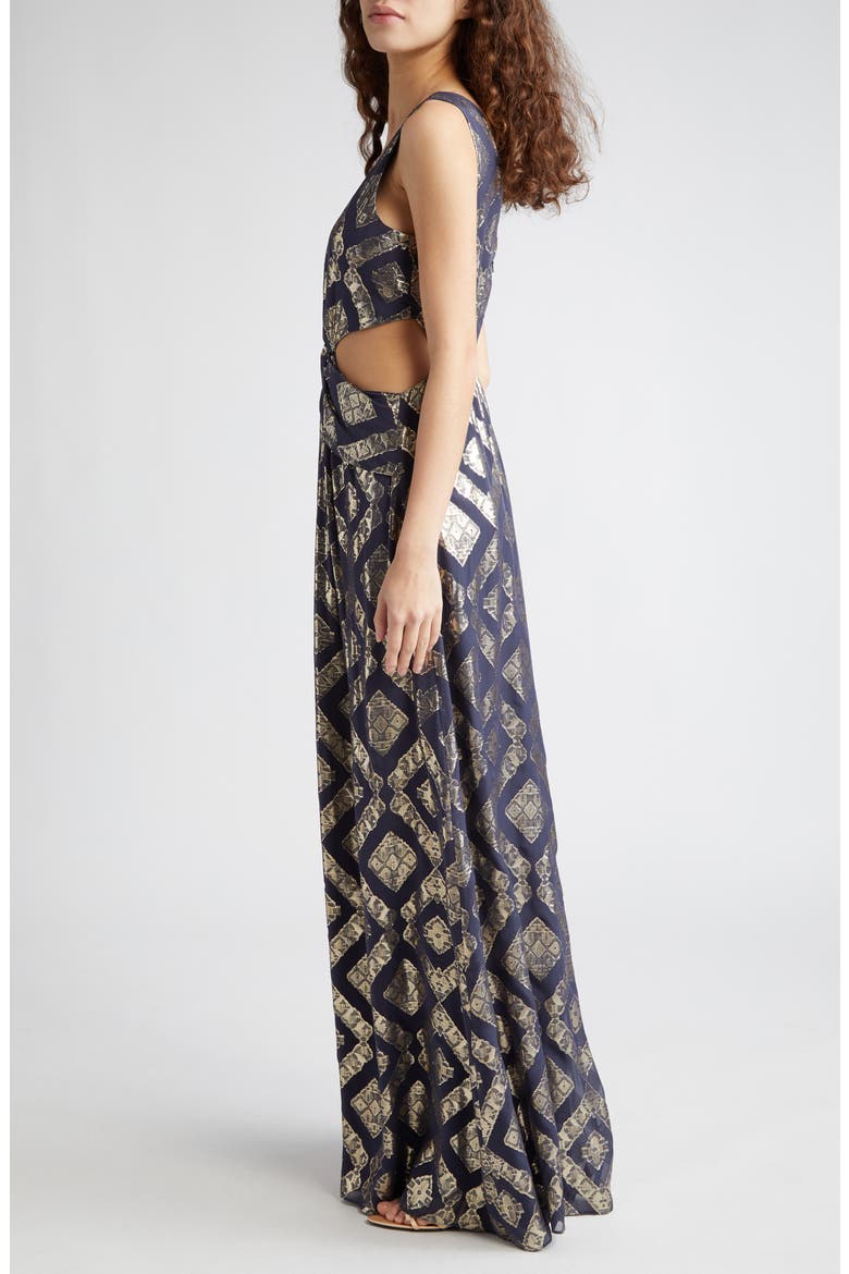 Irene Metallic Cutout Silk Blend Gown, Alternate, color, NAVY METALLIC JACQUARD