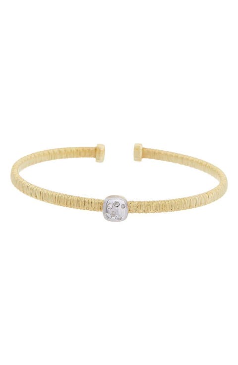 Sterling Silver Mesh Diamond Cuff Bangle