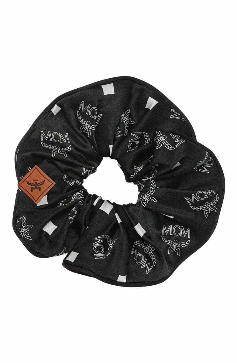 MCM Monogram Print Silk Scrunchie, Alternate, color, 