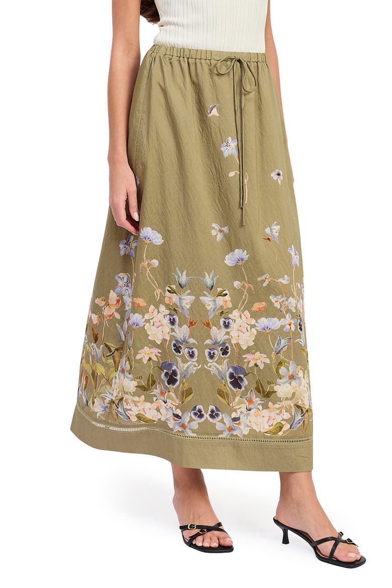 Yvette Floral Maxi Skirt, Alternate, color, OLIVE BLUE FLORAL