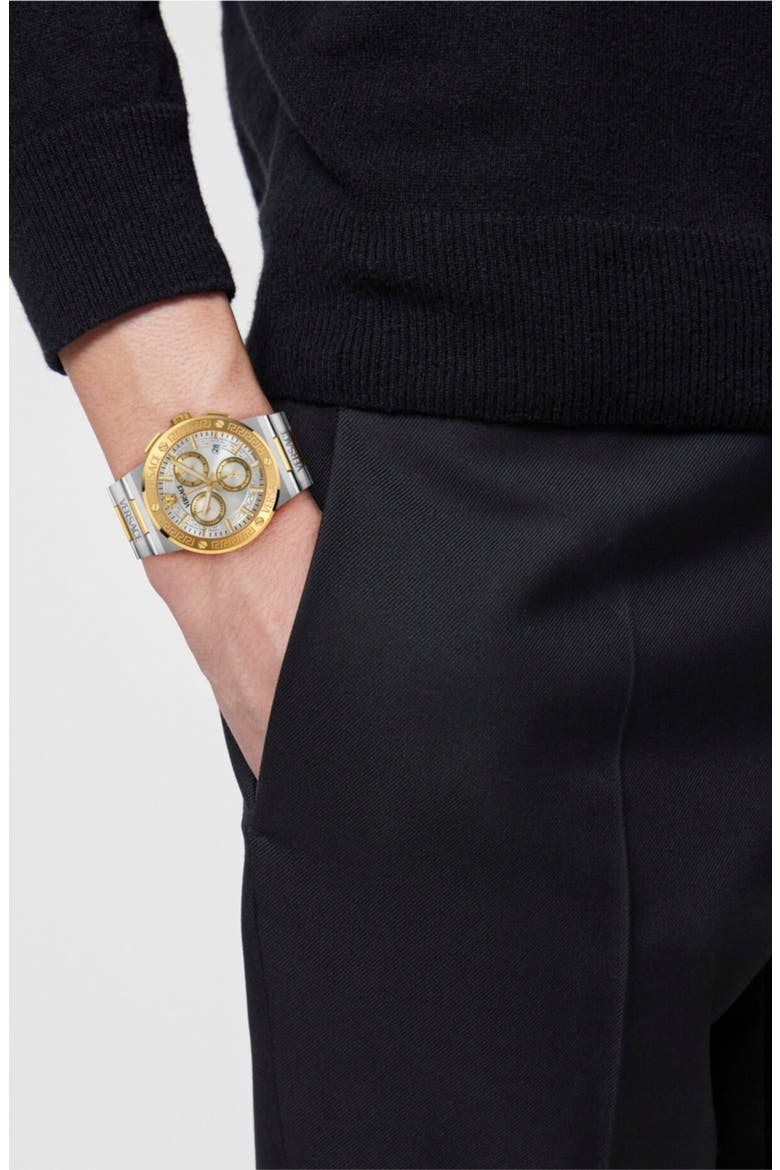 Greca Logo Chronograph Bracelet Watch, 40mm, Alternate, color, IP TWO TONE