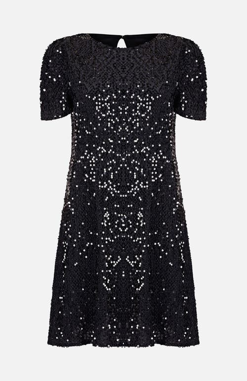 Yumi Sequin Tunic Mini Dress In Black