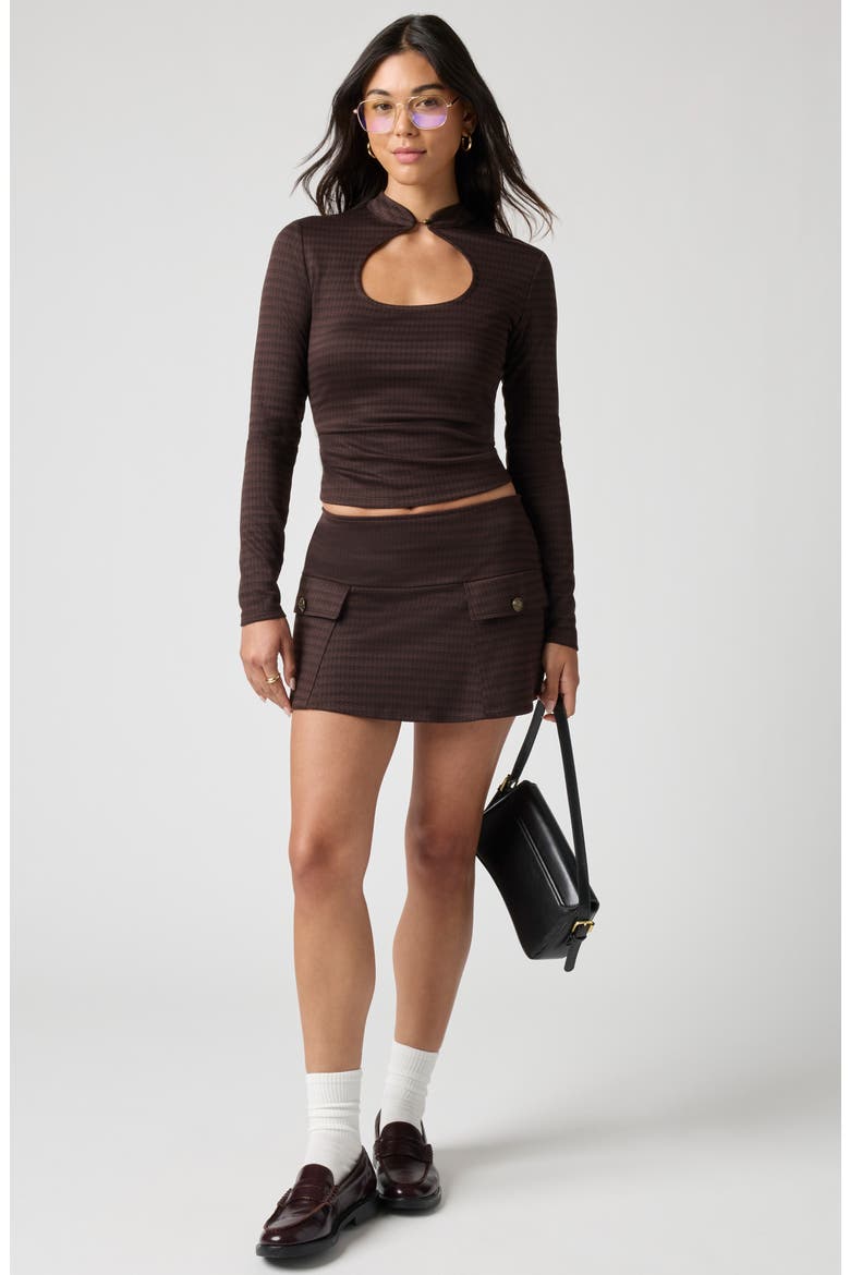 Keyhole Cutout Knit Top, Alternate, color, BRN HOUNDSTOOTH