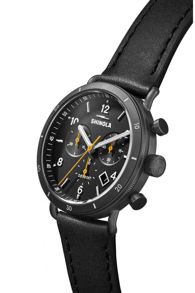 Canfield Sport Chronograph Leather Strap Watch, 40mm, Alternate, color, BLACK
