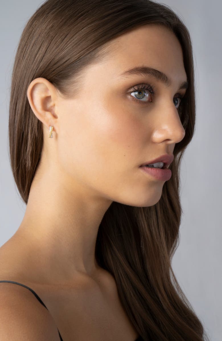 LAGOS Caviar Lux Diamond Crossover Hoop Earrings, Alternate, color, Silver/ Diamond