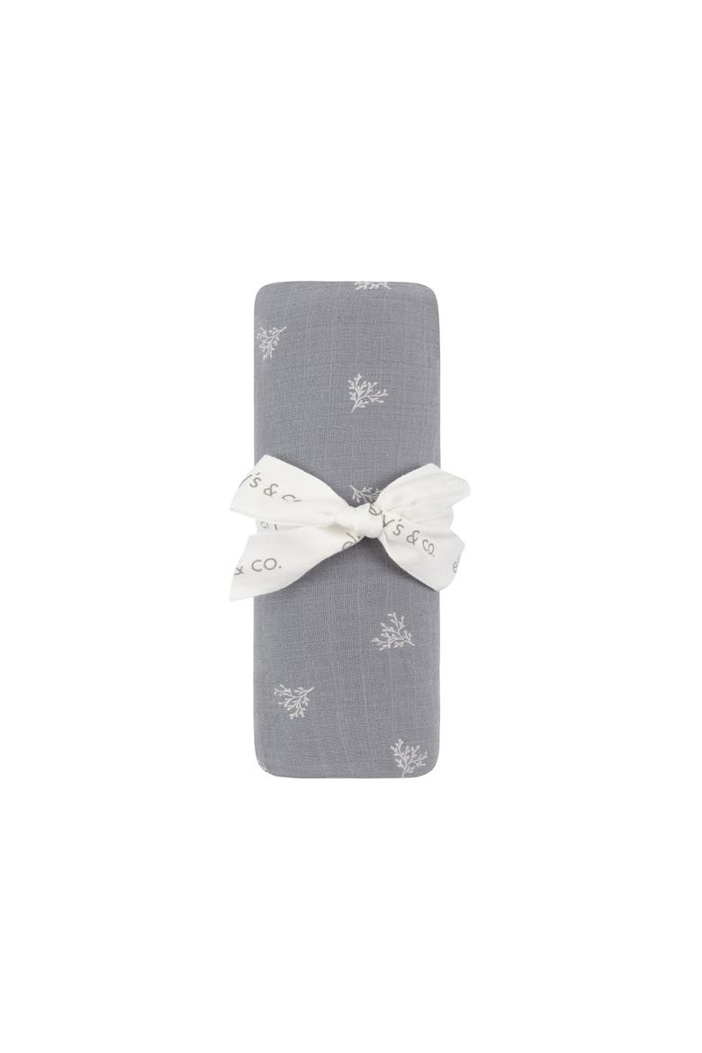 Velour Leaf Pattern Collection - Muslin Swaddle, Alternate, color, Blue
