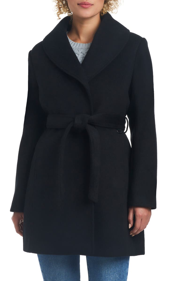 Vince Camuto Double Breasted Coat with Removable Faux Fur Collar, Alternate, color,