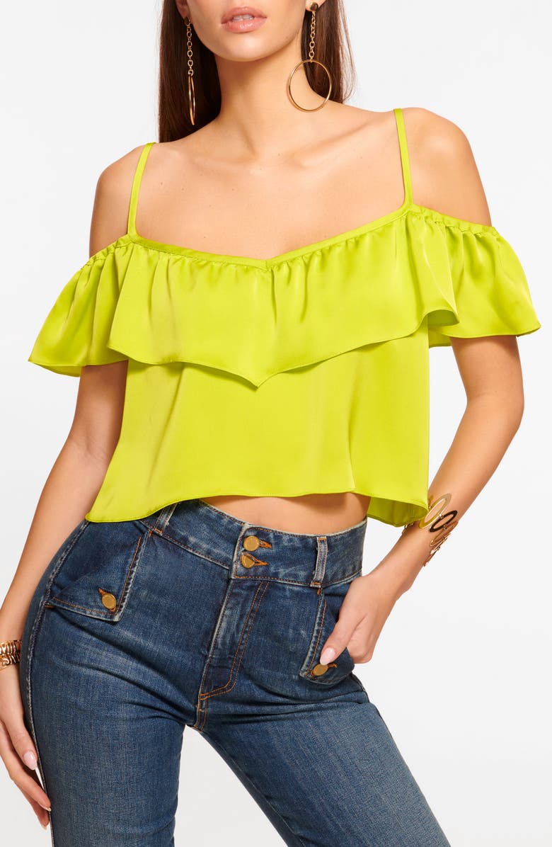 Ramy Brook Teresa Cold-Shoulder Ruffle Top, Main, color, Lime