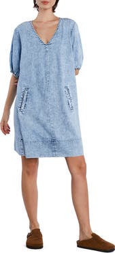 Wash Lab Denim V-Neck Denim Dress