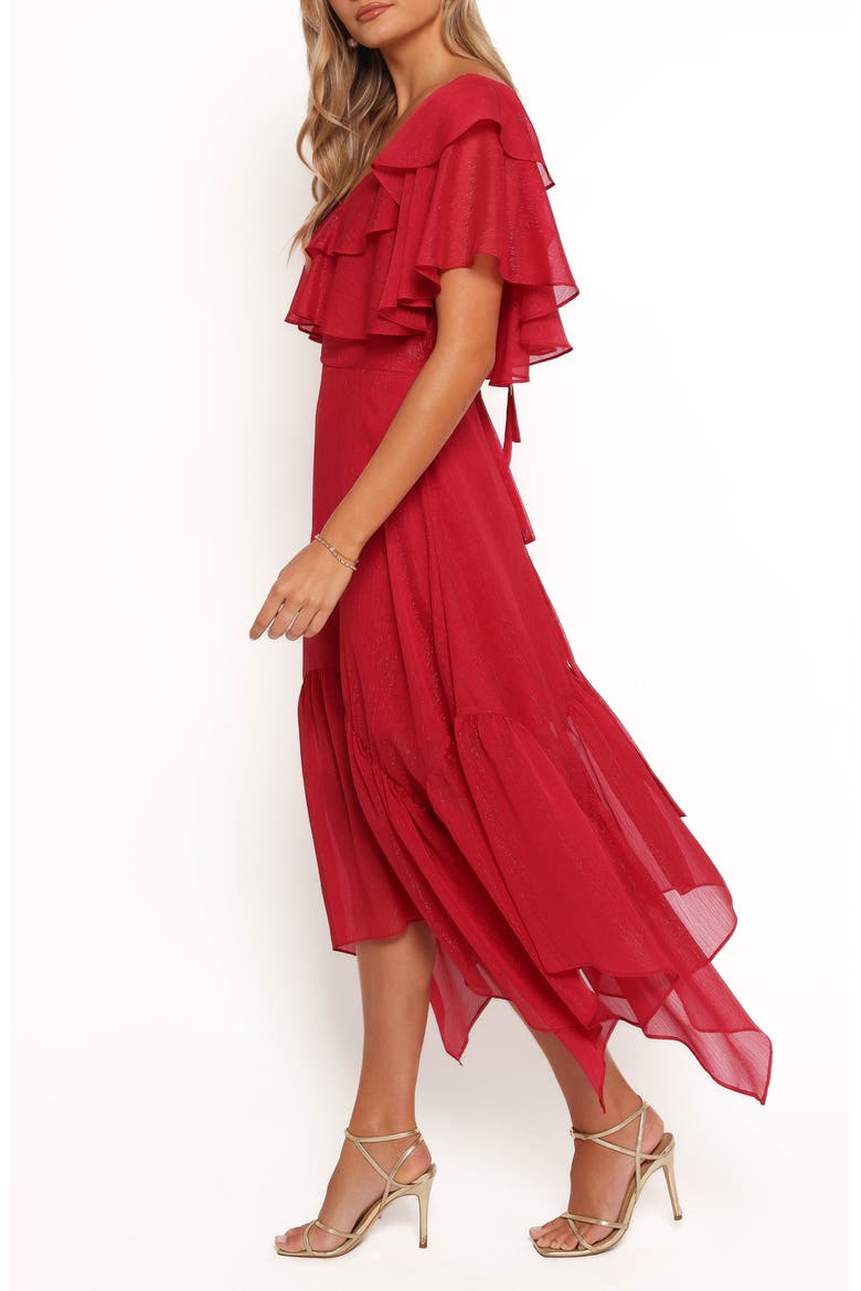 Merida Ruffle Short Sleeve Midi Dress, Alternate, color, RED