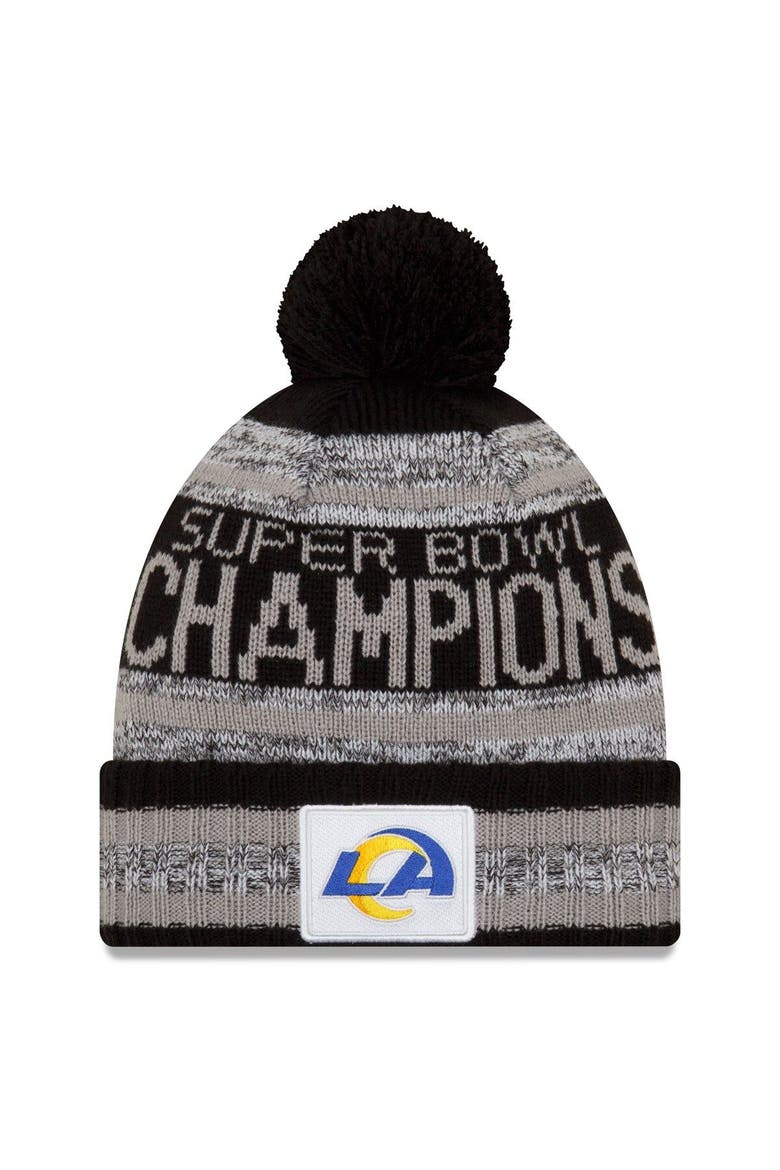 Men's New Era Heathered Gray/Black Los Angeles Rams Super Bowl LVI Champions Parade Cuffed Pom Knit Hat, Main, color, Heather Gray