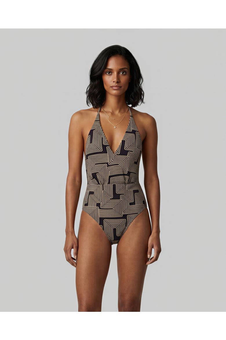 Inter Twine Womens Halter One-Piece Swimsuit, Main, color, Inter Twine Black