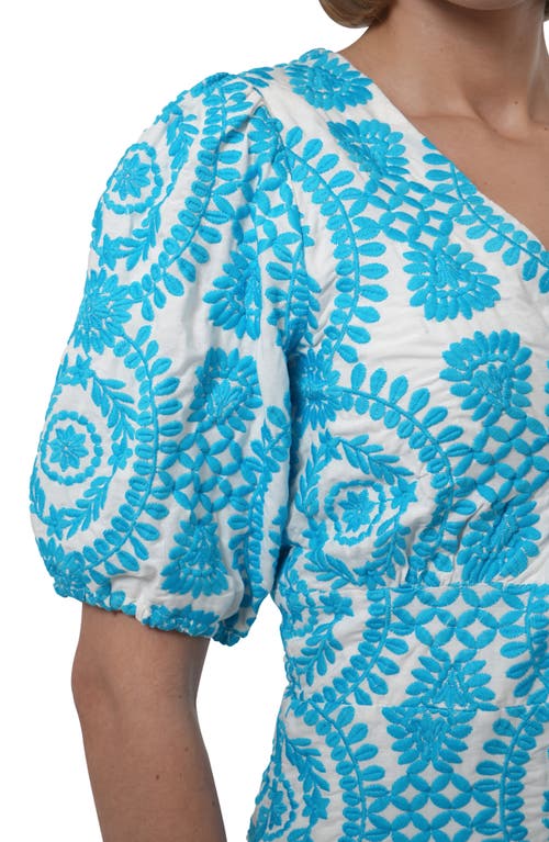 Shop Adelyn Rae Rosemary Eyelet Embroidery Minidress In White/blue