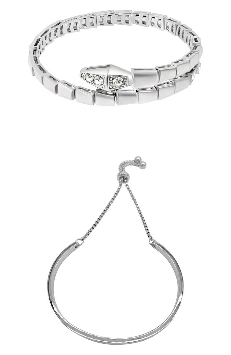 Adornia Set of 2 Assorted Crystal Snake & Slider Bracelets, Main, color, Silver