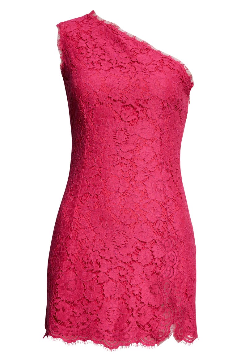Floral Lace One-Shoulder Minidress, Alternate, color, F0382 ROSA SHOCKING