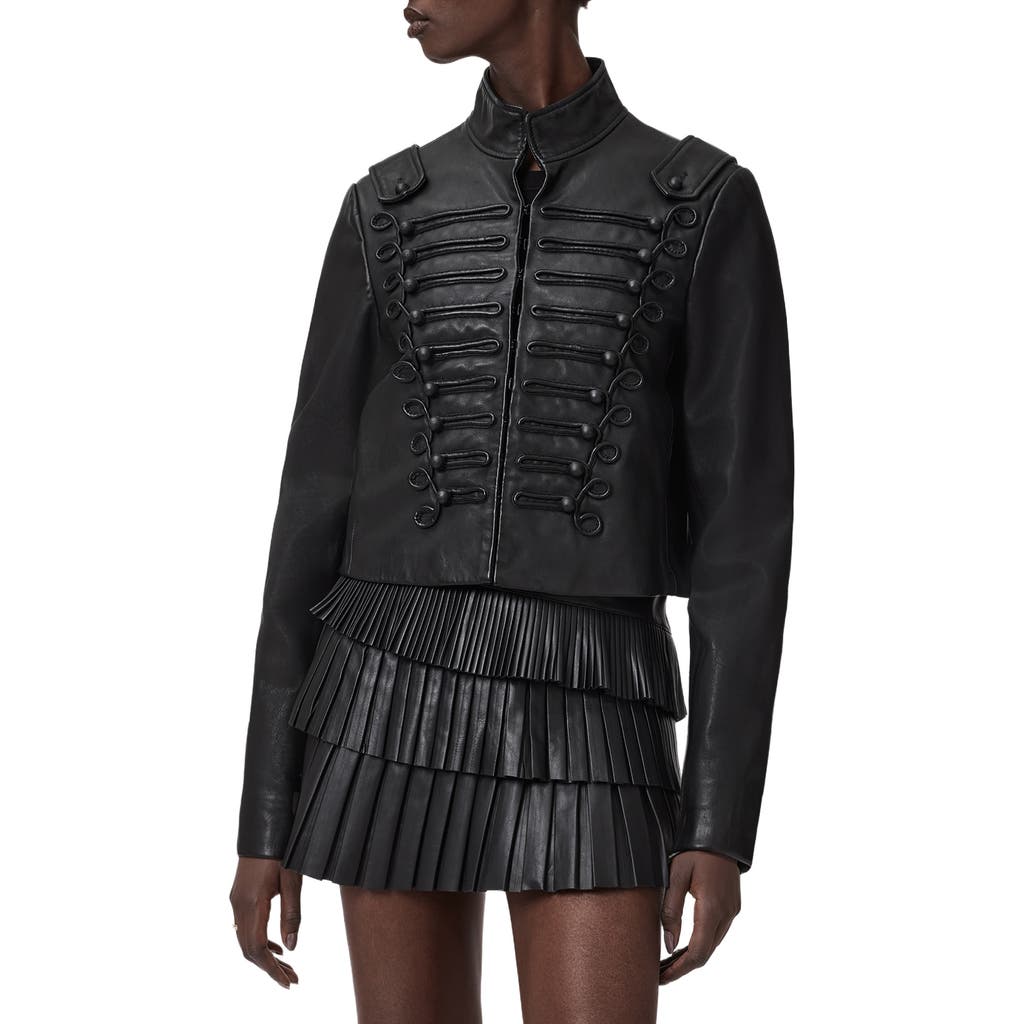 Allsaints Rummy Leather Military Jacket In Black