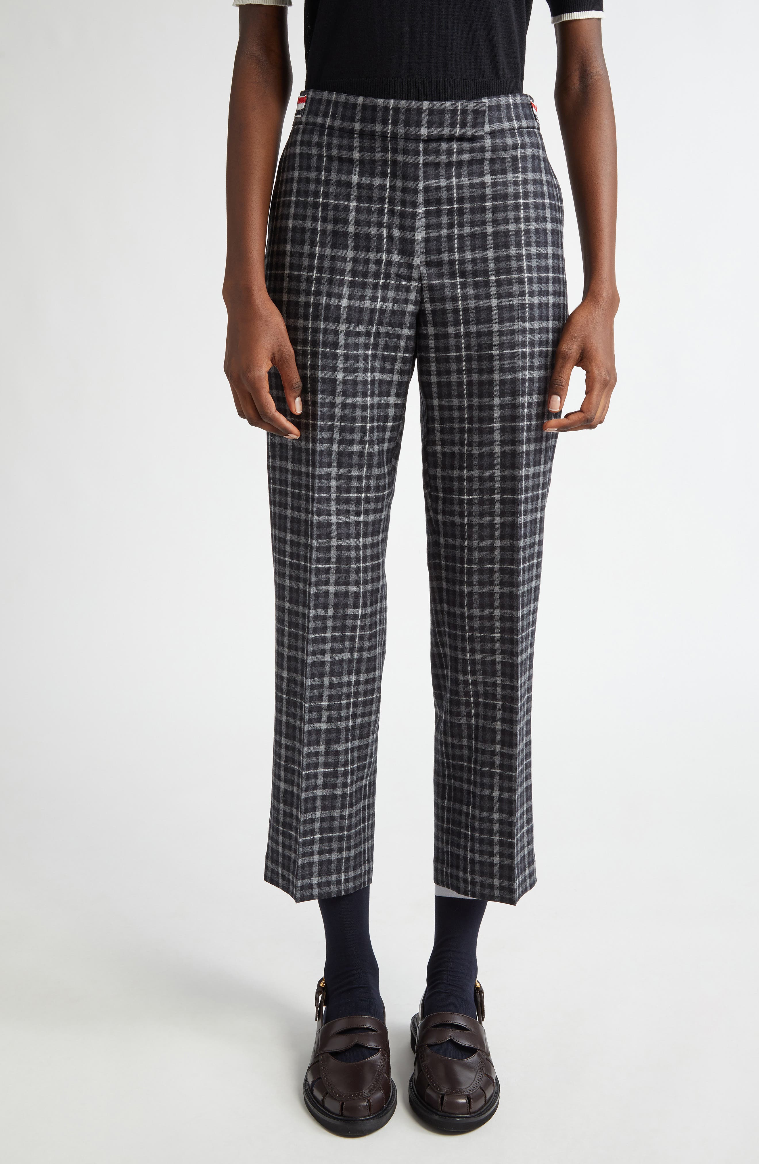 Gingham Side Tab Wool Trousers