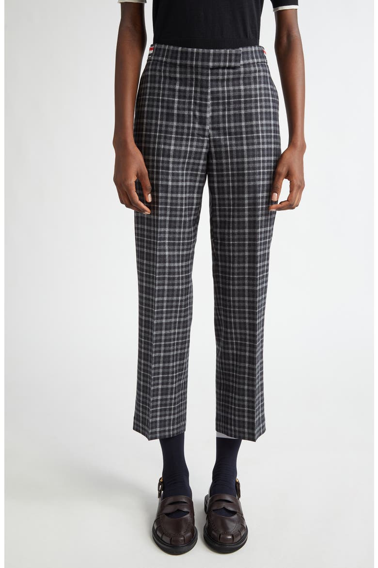 Gingham Side Tab Wool Trousers, Main, color, CHARCOAL