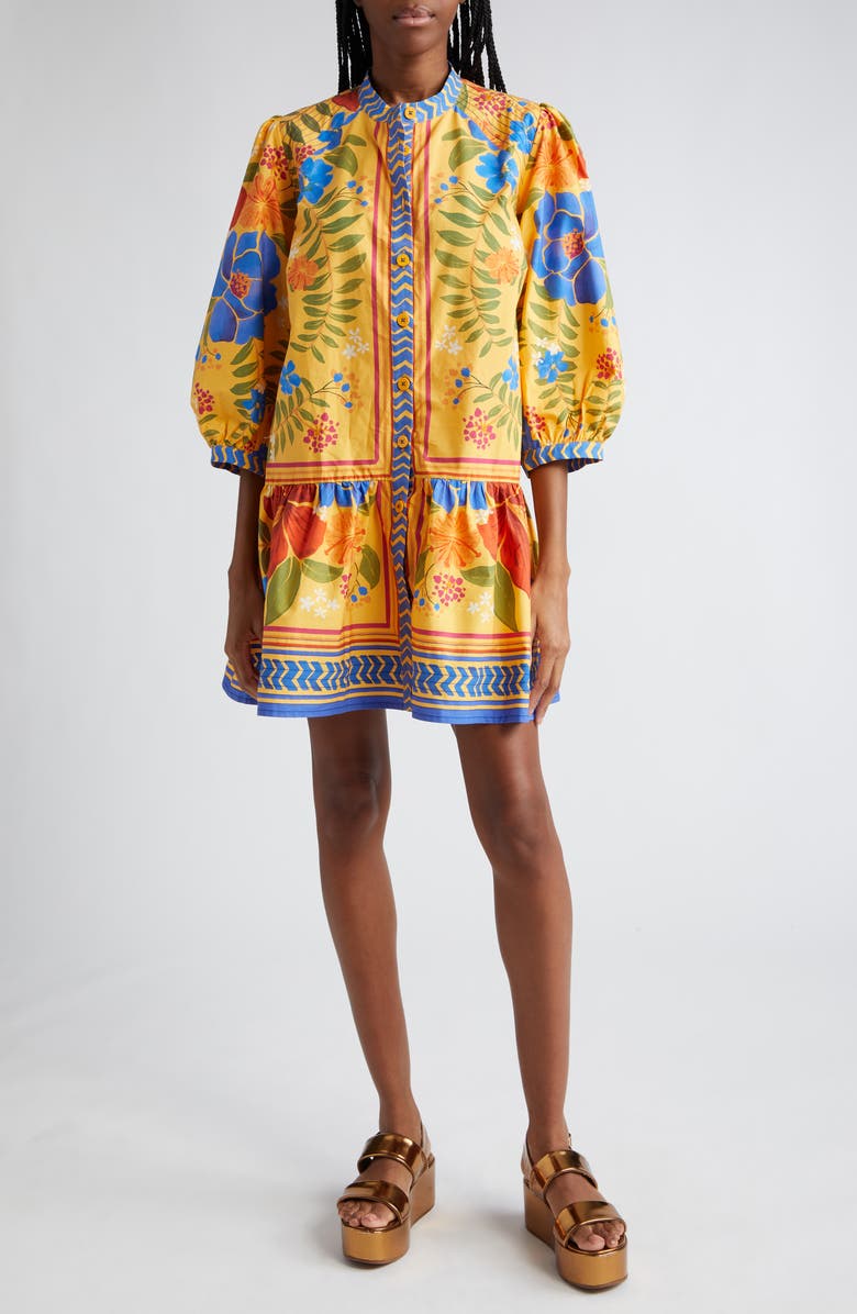 FARM Rio Floral Puff Sleeve Cotton Minidress, Main, color,