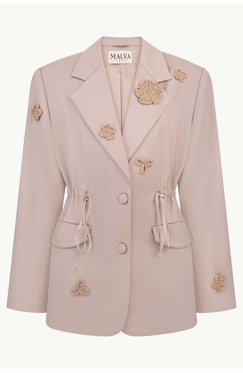 Malva Florea Relaxed-Fit Blazer With Handmade Florals, Main, color, Cappuccino