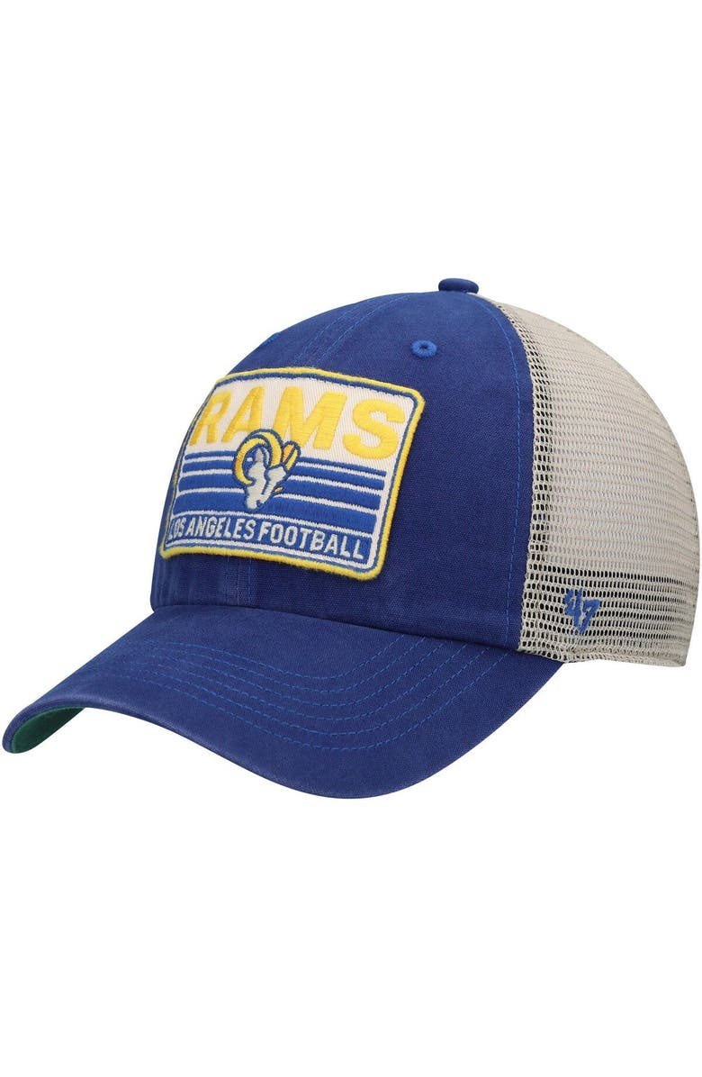 '47 Men's '47 Royal/Natural Los Angeles Rams Four Stroke Clean Up Snapback Hat, Main, color,