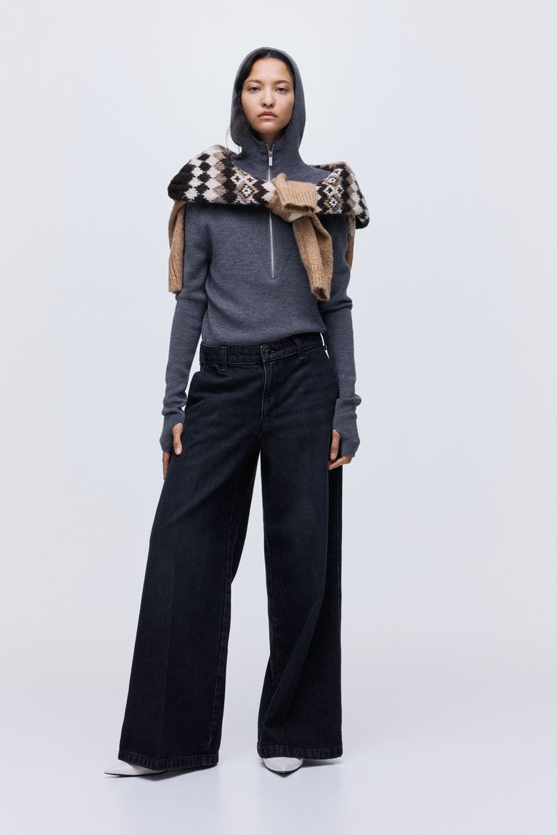 Super Wide High Jeans, Alternate, color, Washed black