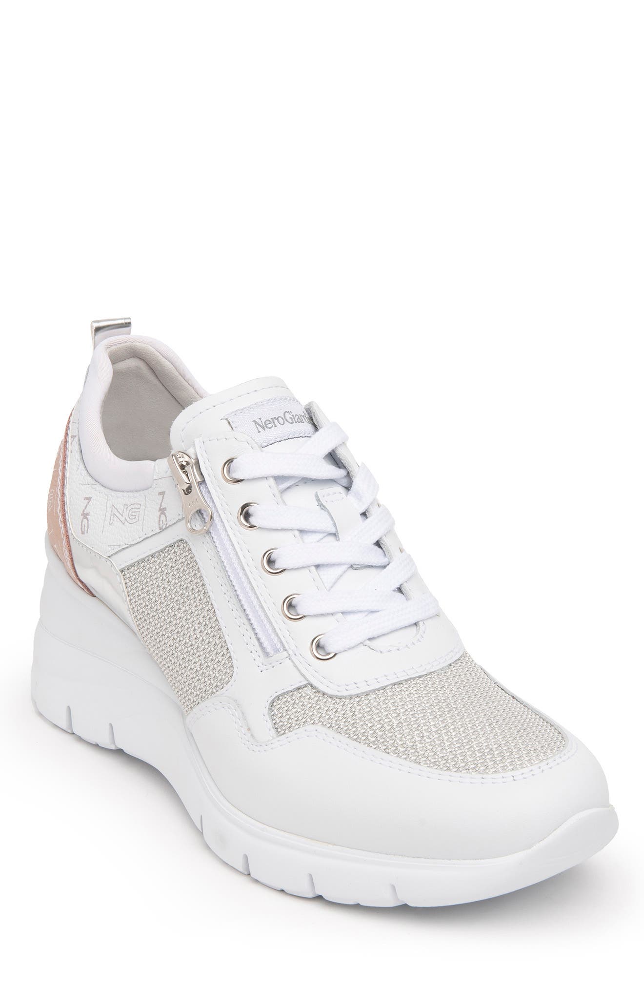 NeroGiardini Mixed Media Wedge Sneaker, Alternate, color, 