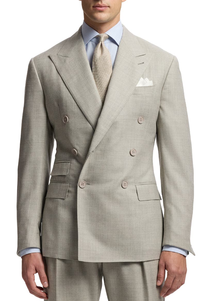 Double Breasted Worsted Flannel Suit, Alternate, color, GREY