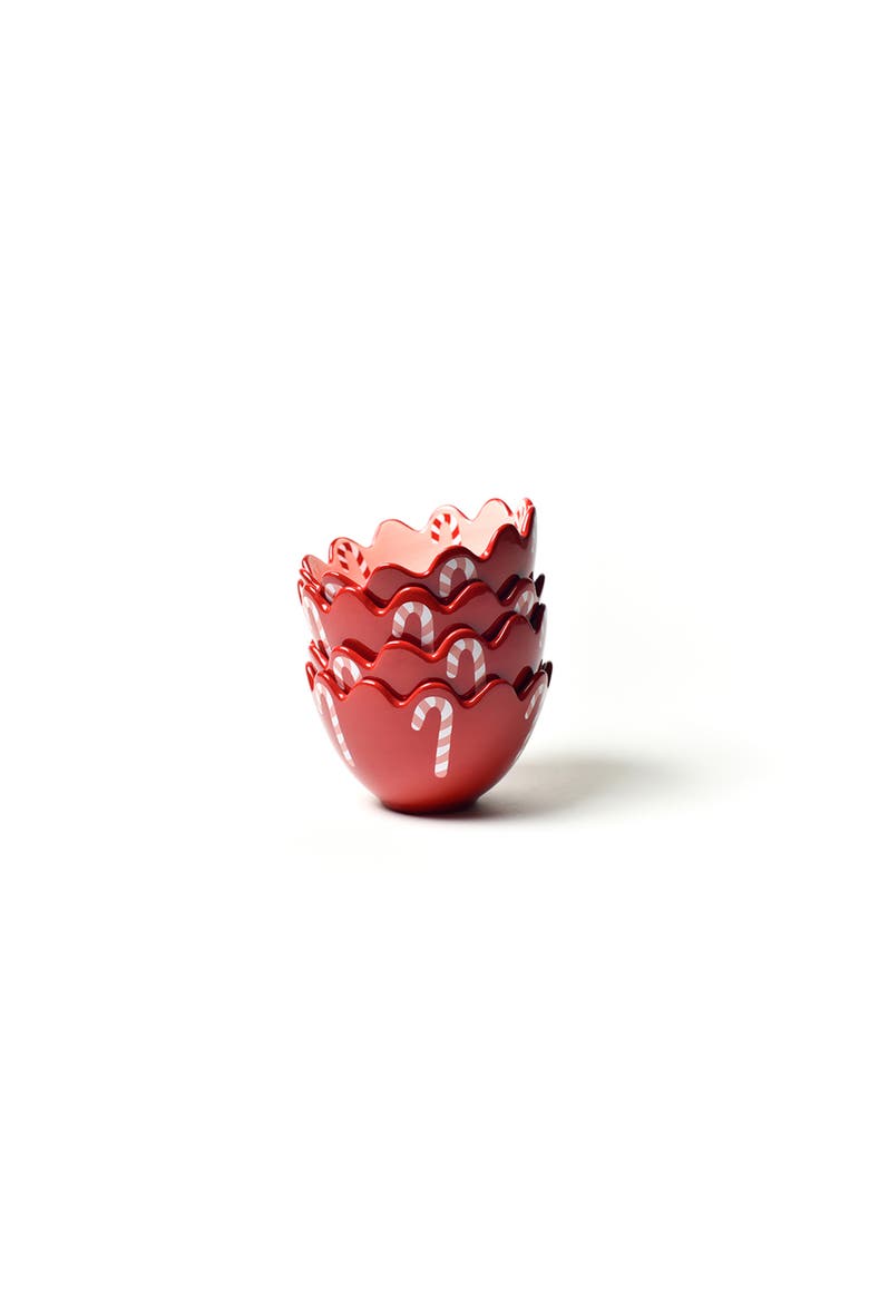 Red Candy Cane Scallop Small Bowl Set of 4, Main, color, Red