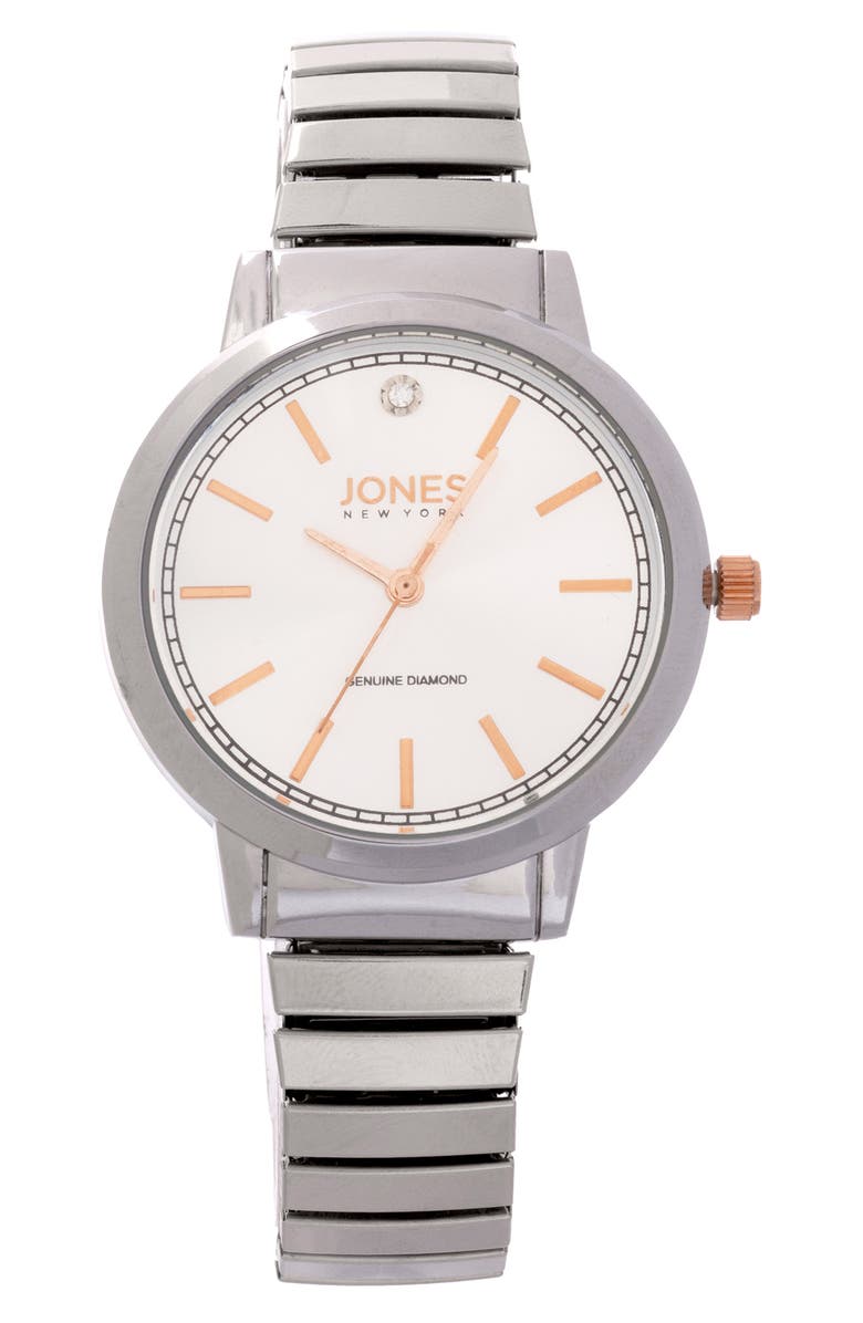 Jones New York Three-Hand Quartz Bracelet Watch, 36mm x 36mm, Main, color, Silver